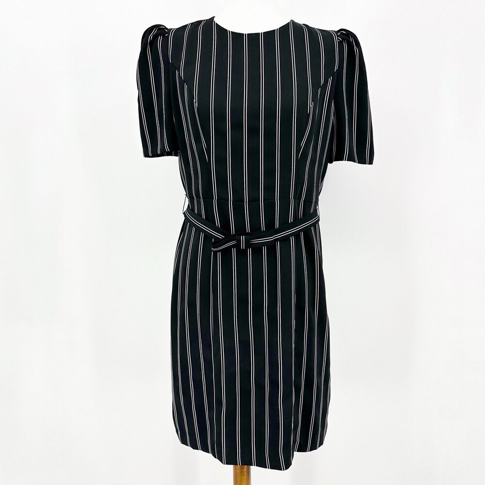 Express Womens Dress 12 Black White Vertical Stripes Sophisticated Office Career